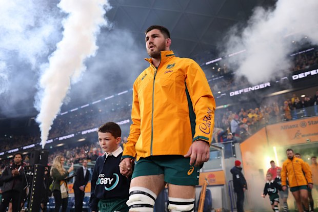 Liam Wright of the Wallabies takes to the field.