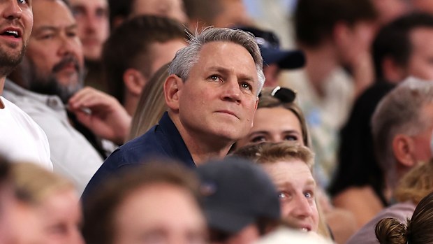 Max Jorgensen's father Peter watches on from the crowd.