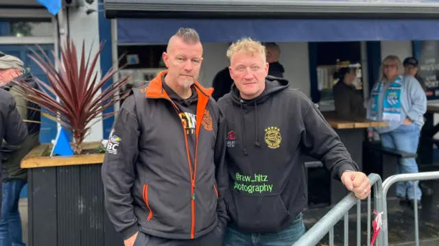 This is Phil Benson (left) and Kevin Burton (right) from Rock Academy gym in Doncaster are pictured outside the pub
