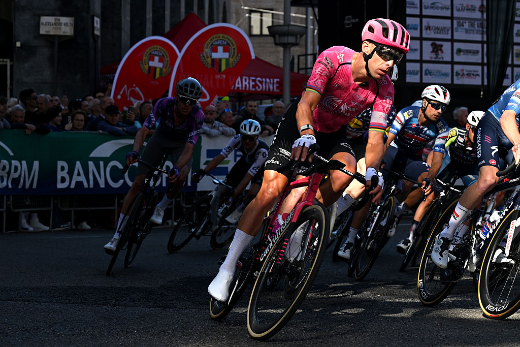 VARESE, ITALY - OCTOBER 07: Rui Costa of Portugal and Team EF Education - EasyPostcompetes during the 104th Tre Valli Varesine 2025 a 200.3km one day race from Busto Arsizio to Varese on October 07, 2025 in Varese, Italy. (Photo by Dario Belingheri/Getty Images)