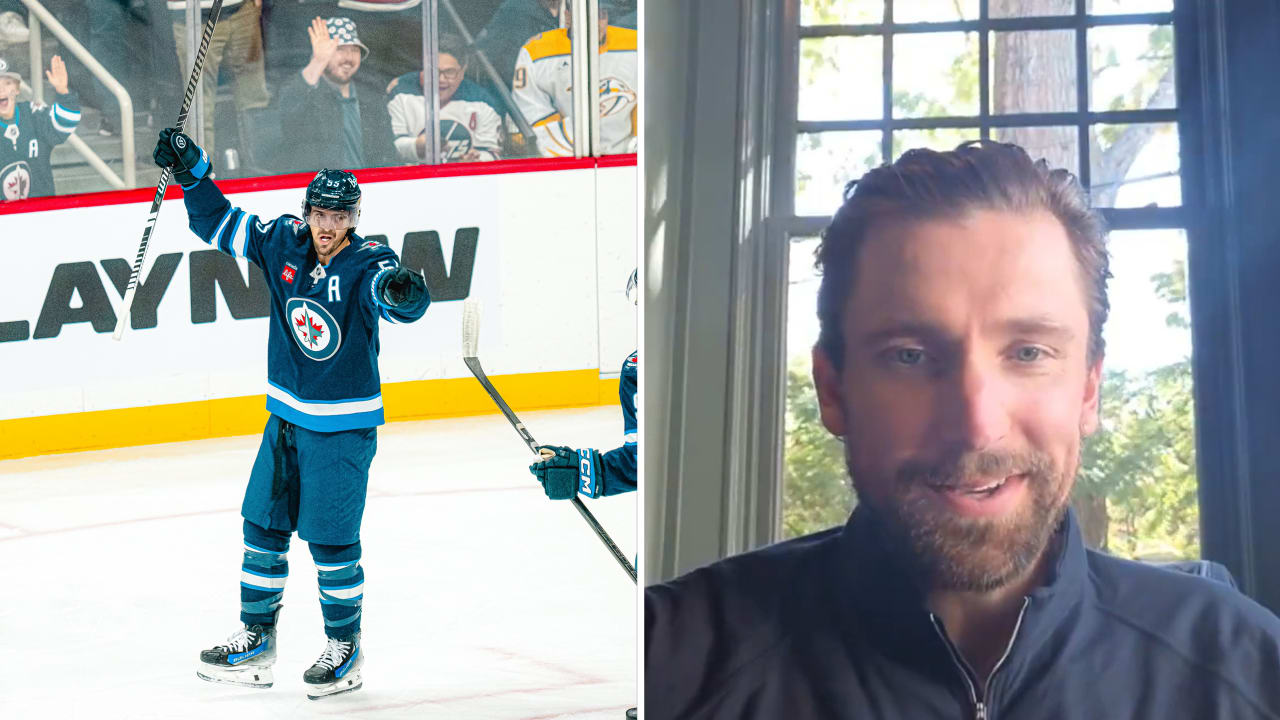 Wheeler congratulates Scheifele on becoming Jets all-time leading scorer
