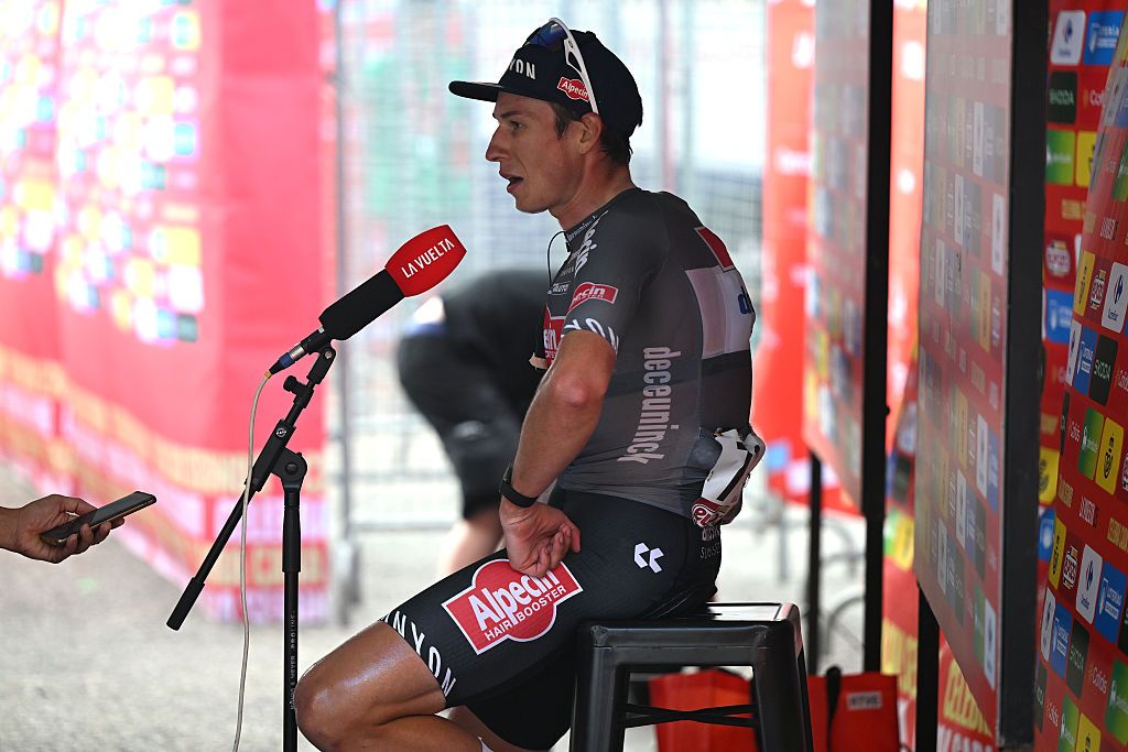 Jasper Philipsen gives an interview at the 2025 Vuelta a Espa&ntilde;a