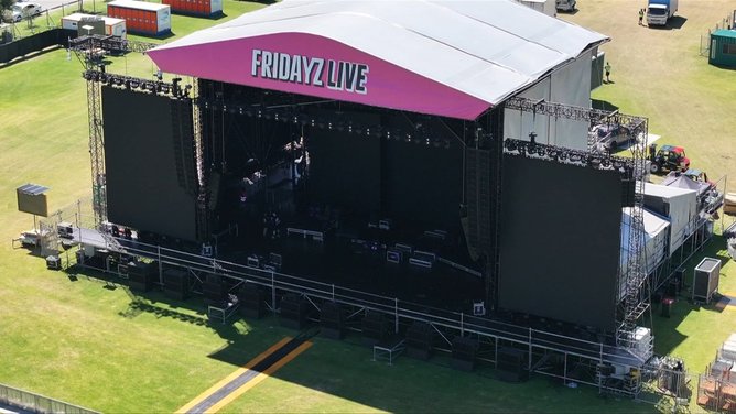 Fridayz Live stage being set up in Langley Park where Mariah Carey will be performing. 
