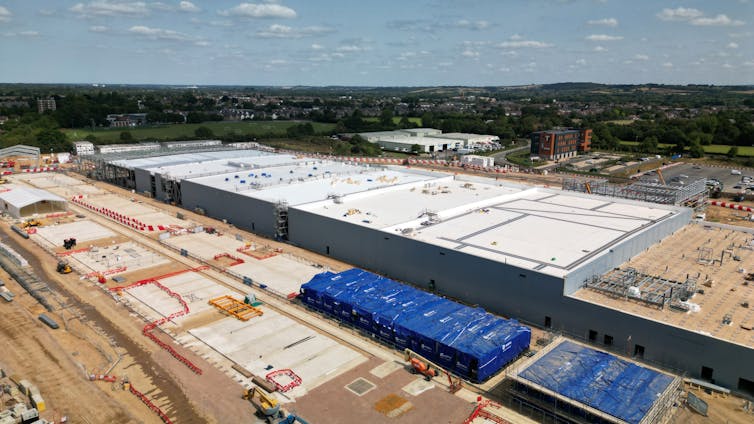aerial view of a data centre facility under construction.