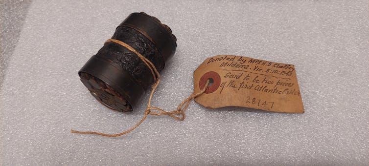 sample of submarine telegraph cable, historic artefact.