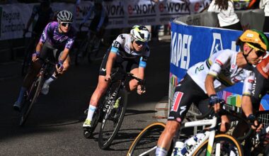 VARESE, ITALY - OCTOBER 07: Cat Ferguson of Great Britain and Team Movistar competes during the 5th Tre Valli Varesine Women&amp;apos;s Race 2025 a 137km one day race from Busto Arsizio to Varese on October 07, 2025 in Varese, Italy. (Photo by Dario Belingheri/Getty Images)