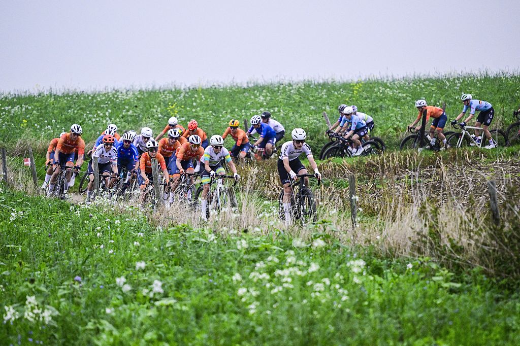 Dutch Lorena Wiebes pictured in action during the women elite race at the UCI World Gravel Championships, Saturday 11 October 2025, in Maastricht, The Netherlands. BELGA PHOTO DIRK WAEM (Photo by DIRK WAEM / BELGA MAG / Belga via AFP)