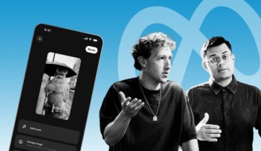 Mark Zuckerberg and Vishal Shah appear in front of the Meta logo and a screen showing Meta's Vibes app with a remix option.