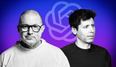 Jony Ive, Sam Altman and an OpenAI logo