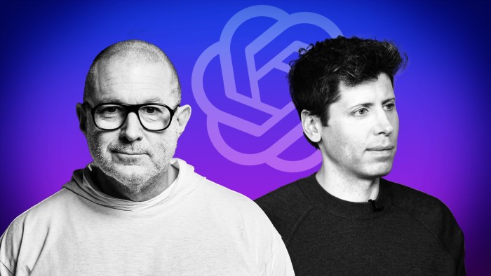 Jony Ive, Sam Altman and an OpenAI logo