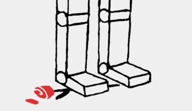 An illustration showing the feet of a blocky, robot-like figure standing on a red rose and crushing it