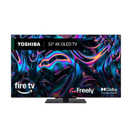 Toshiba 55” XF9F OLED with Fire TV on a white background