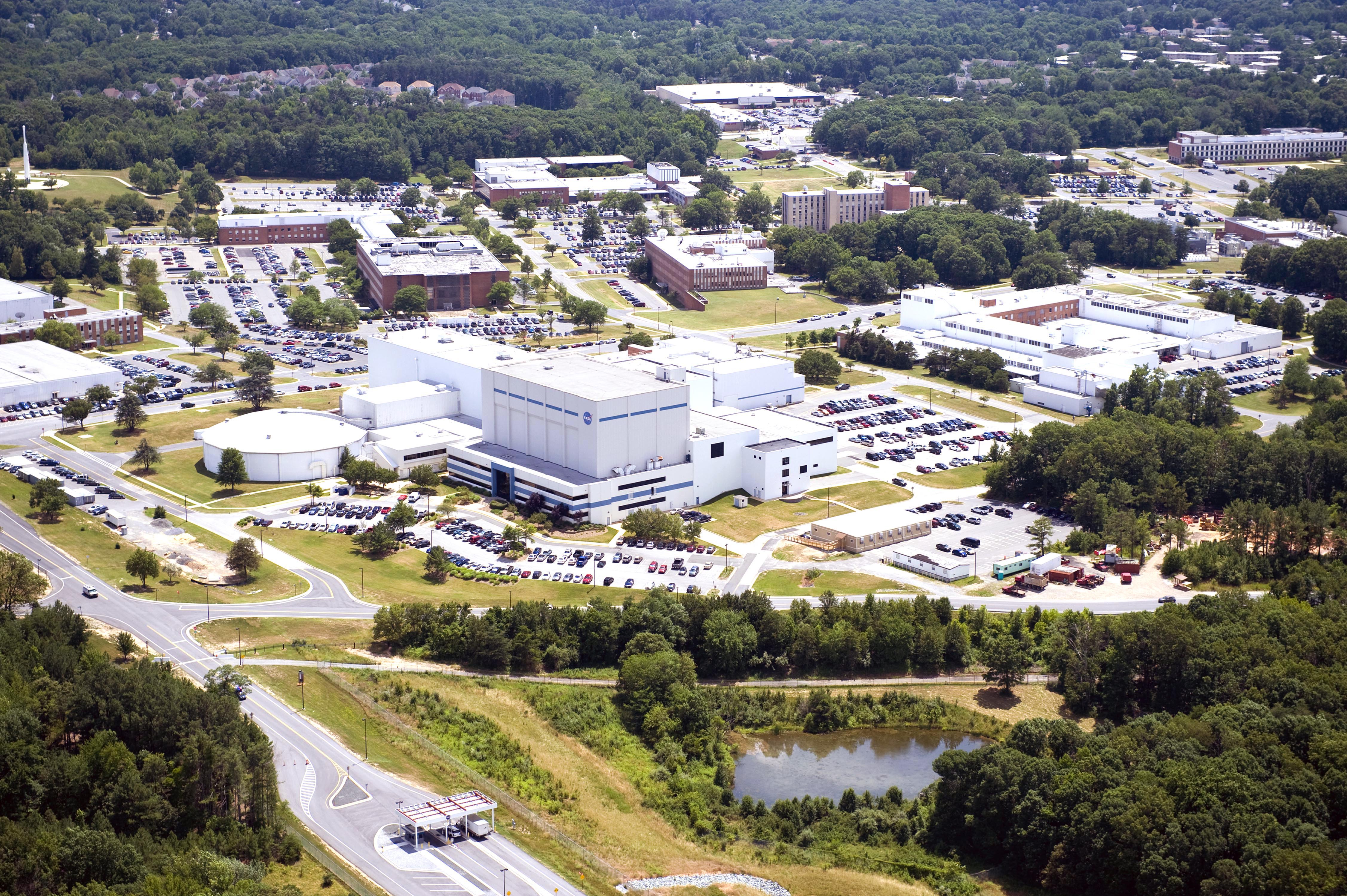 An aerial view of NASA's Goddard Space Flight Center in Greenbelt, Maryland.