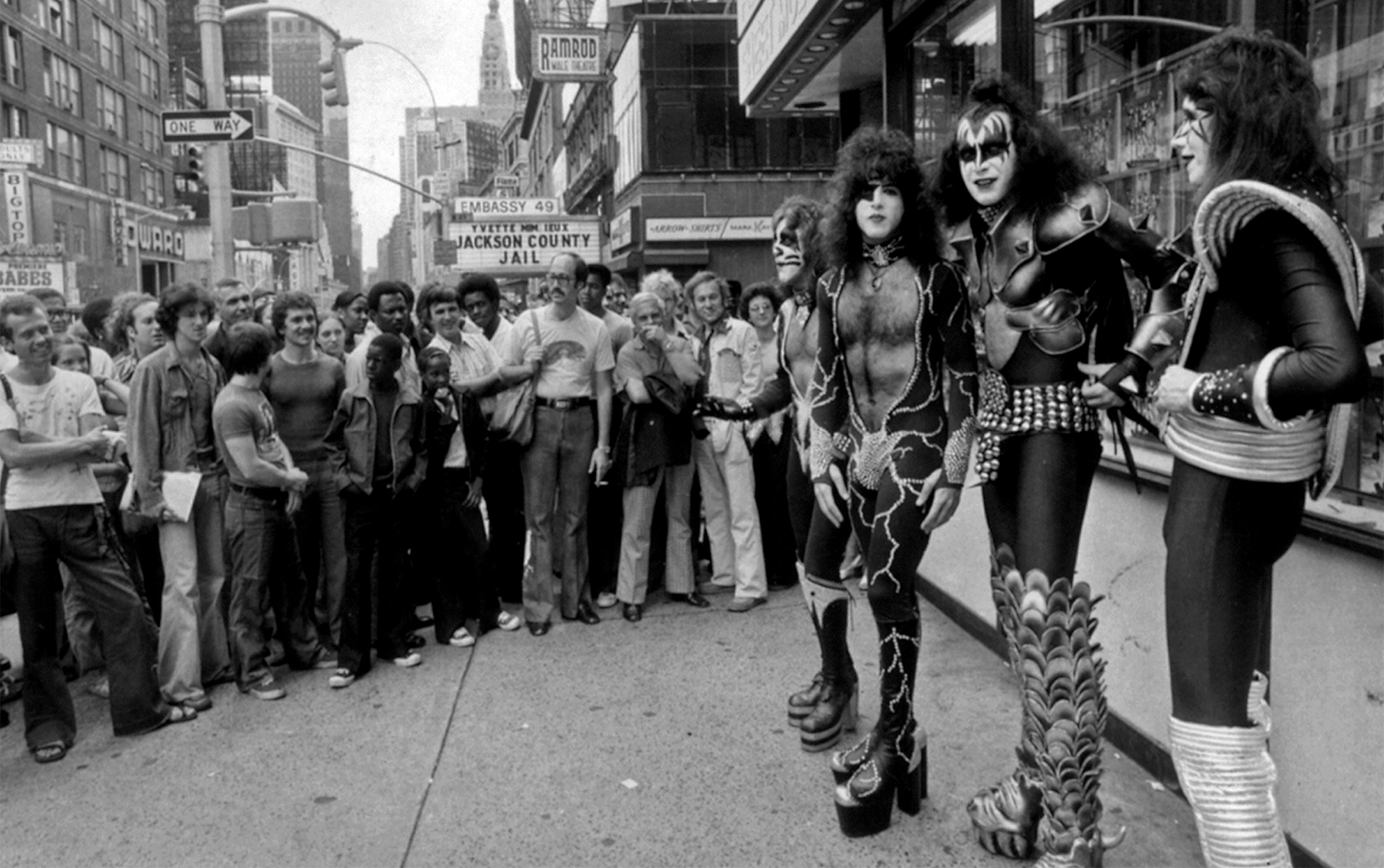 KISS rock band on Broadway, Peter Criss, Gene Simmons, Paul Stanley and Ace Frehley, 1976