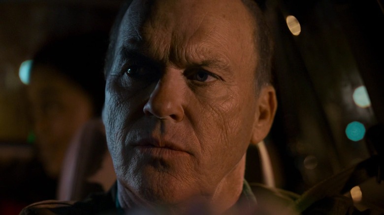 Michael Keaton as Adrian Toomes listening carefully in Spider-Man: Homecoming