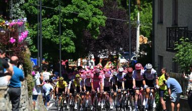 CHAMPOLUC, ITALY - MAY 30: Isaac Del Toro of Mexico and Team UAE Team Emirates - XRG - Pink Leader Jersey and a general view of the peloton competing during the 108th Giro d&amp;apos;Italia 2025, Stage 19 a 166km stage from Biella to Champoluc 1574m / #UCIWT / on May 30, 2025 in Champoluc, Italy. (Photo by Tim de Waele/Getty Images)