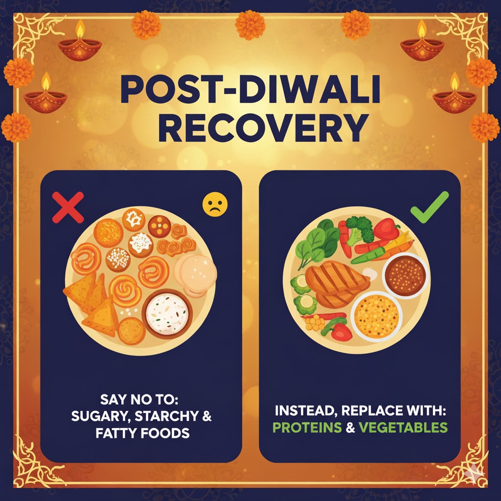 Raj recommends compensating for all the junk food with more proteins and vegetables.(Image generated via Google Gemini)