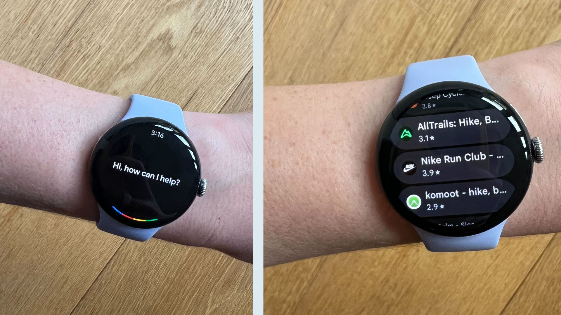 Grace Walsh wearing the Google Pixel Watch 4 with Gemini mode activated and third-party apps on screen