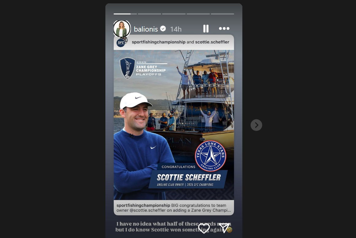 Amanda Balionis has reacted to Scheffler's fishing win