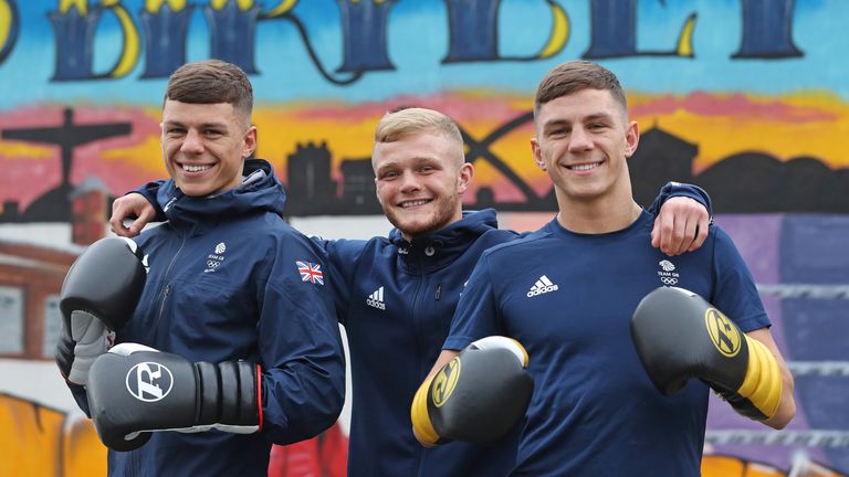 Calum French with amateur team-mates Pat (left) and Luke McCormack.