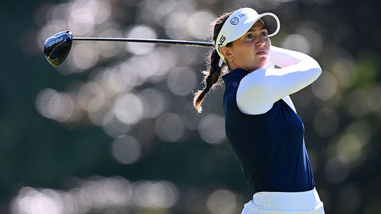 Cara Gainer of England tees off on the fourth hole during Round Three of The Amundi Evian Championship 2025