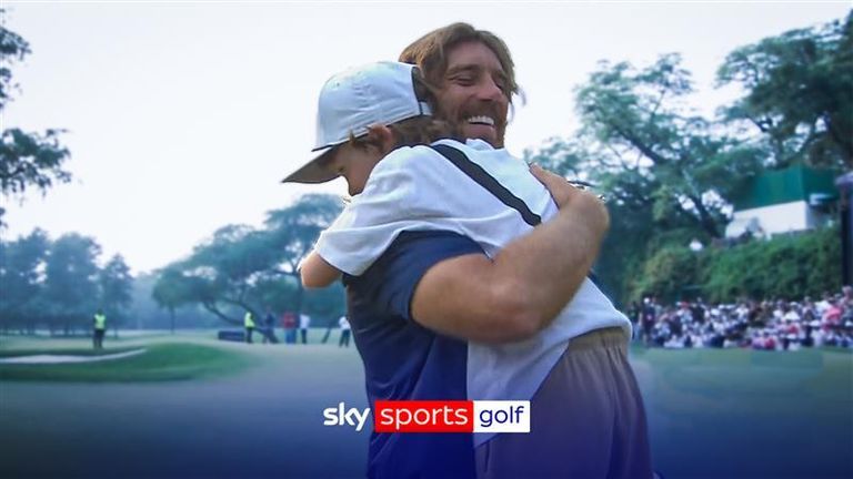 Fleetwood celebrates with son Frankie after DP World Tour win in India