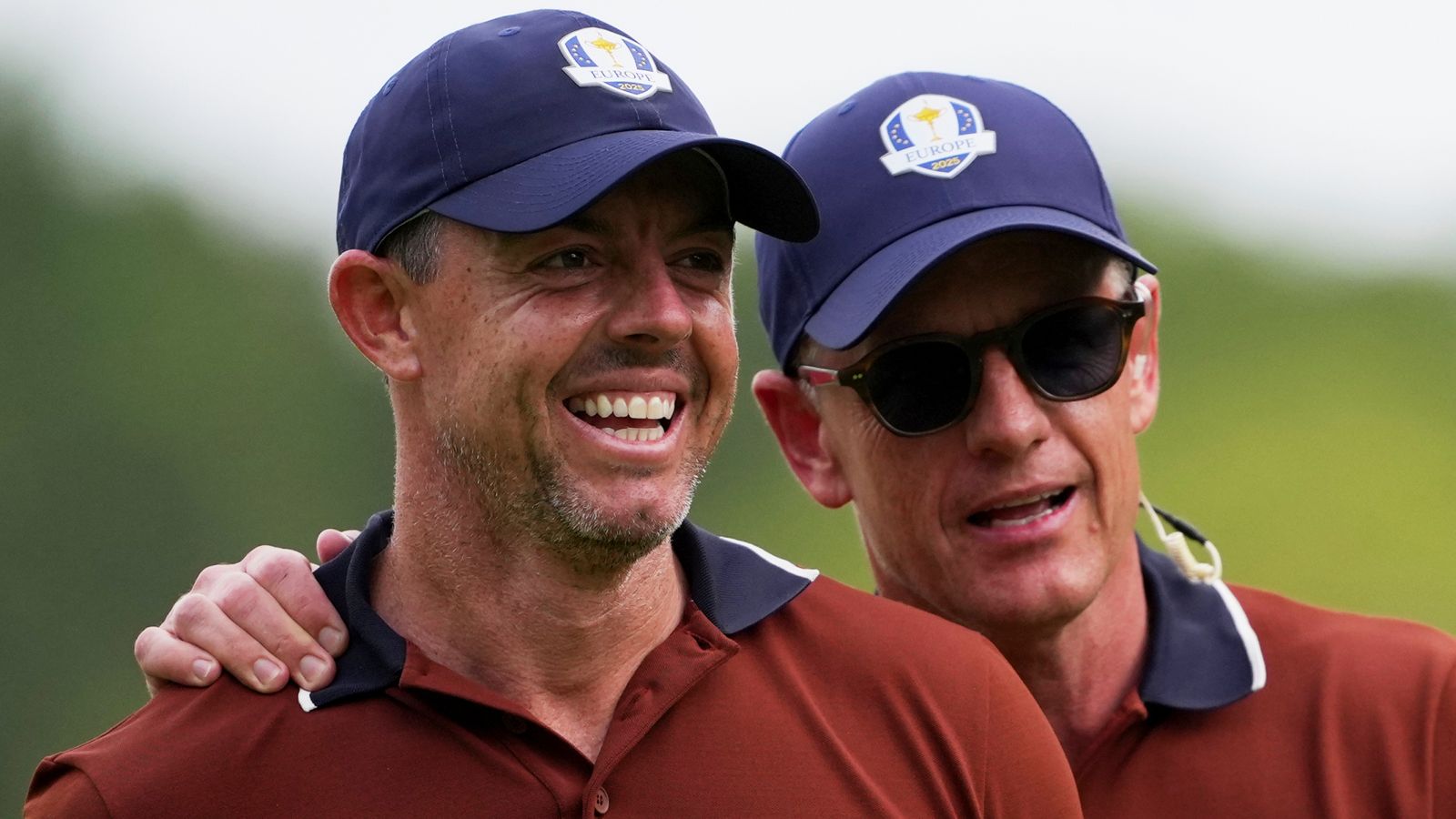 European captain Luke Donald (right) and star player Rory McIlroy (left) during the 2025 Ryder Cup at Bethpage Black (Associated Press)