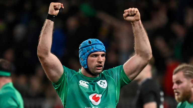 Tadhg Beirne of Ireland celebrates their win over New Zealand 
