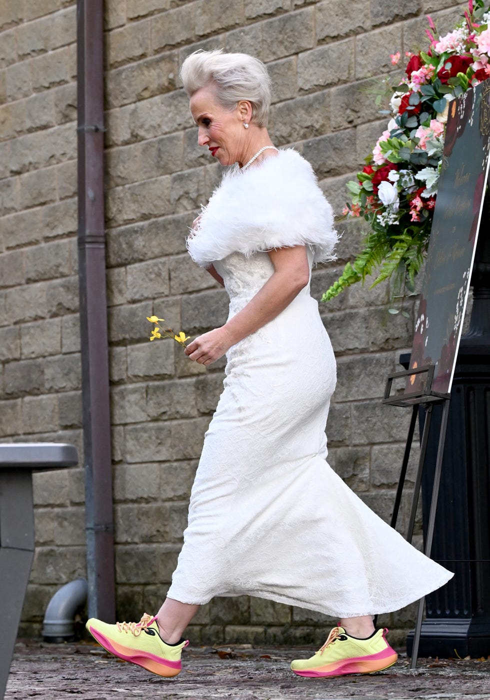 sue devaney as debbie filming coronation street wedding scenes