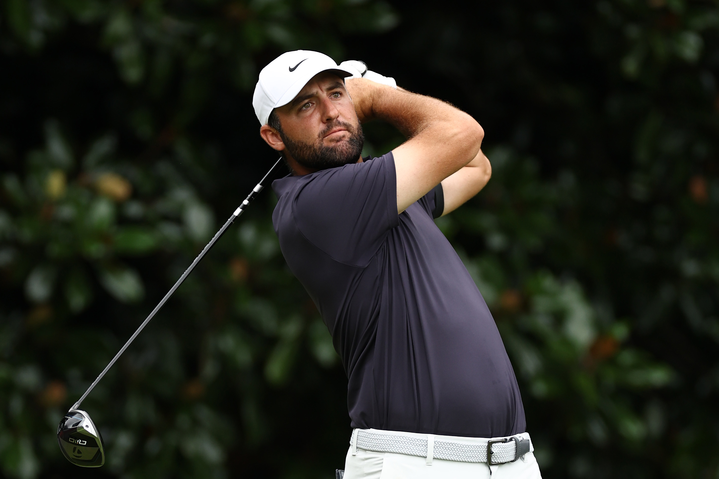 Scottie Scheffler hits a driver off the tee