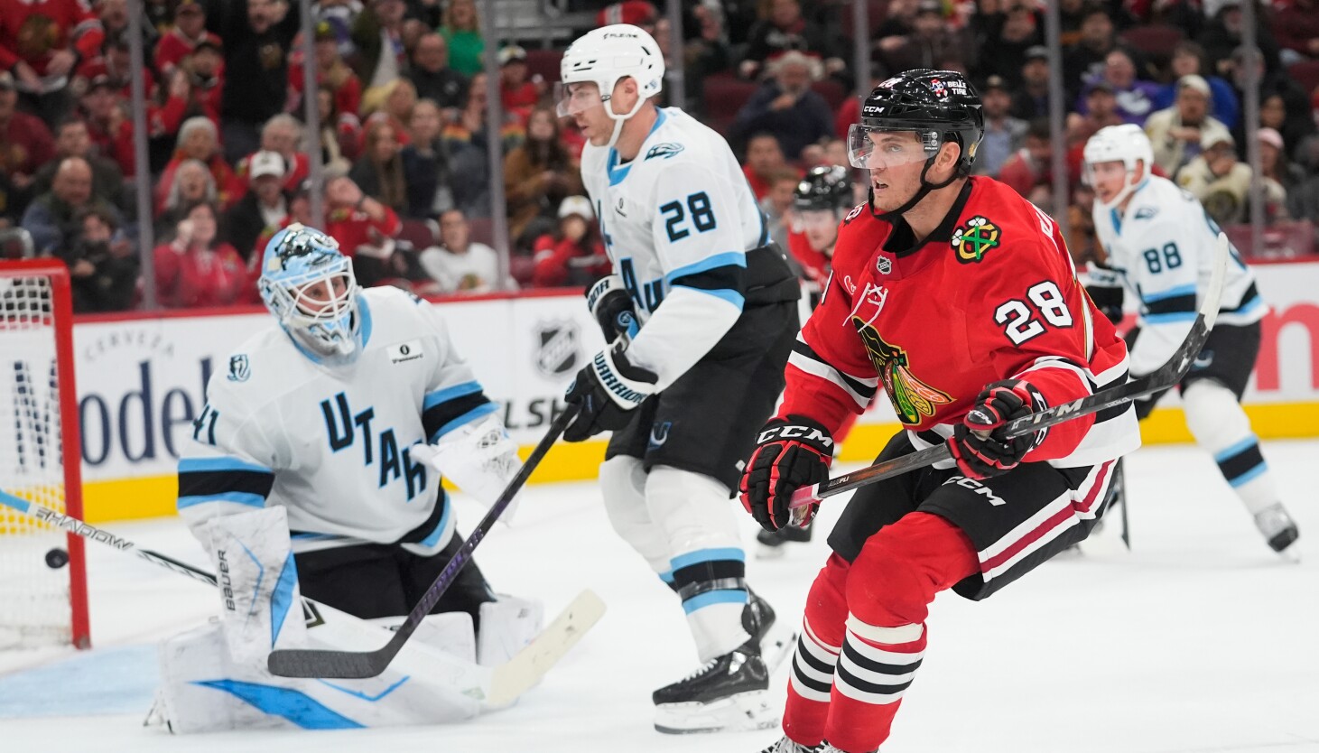 Blackhawks get cosmic justice, top Mammoth for first win of season
