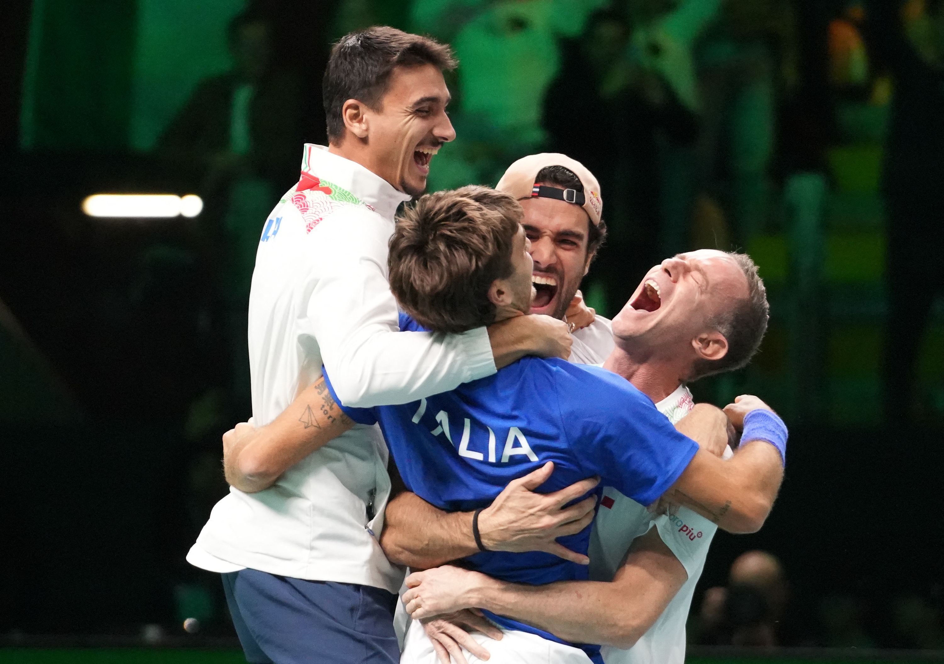 Team Italia celebrating victory during the Davis Cup 2025 Final.