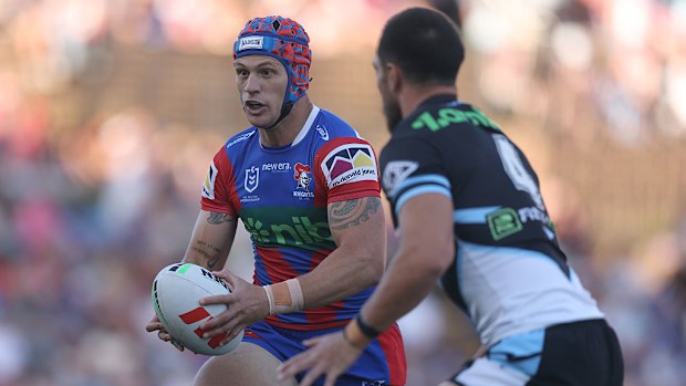 Kalyn Ponga of the Knights with the ball.