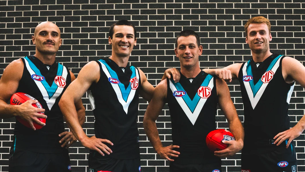 Captain Connor Rozee will be supported by vice-captain Zak Butters, and leadership group members Sam Powell-Pepper and Willem Drew. Image: Jack Dilks.