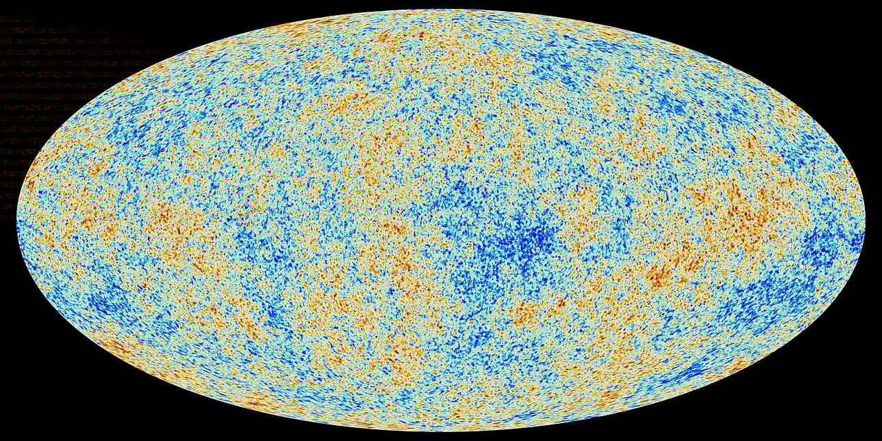 Temperature map of the cosmic microwave background measured by the Planck spacecraft (Credit : ESA and the Planck Collaboration)