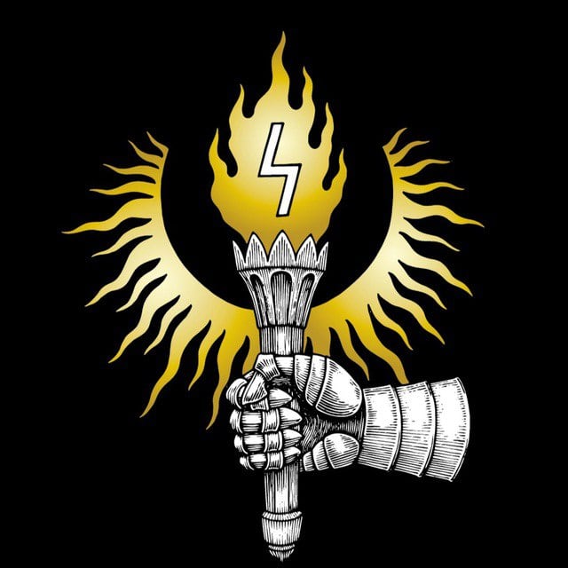 A logo shows a gauntleted hand holding a torch with a rune in it.