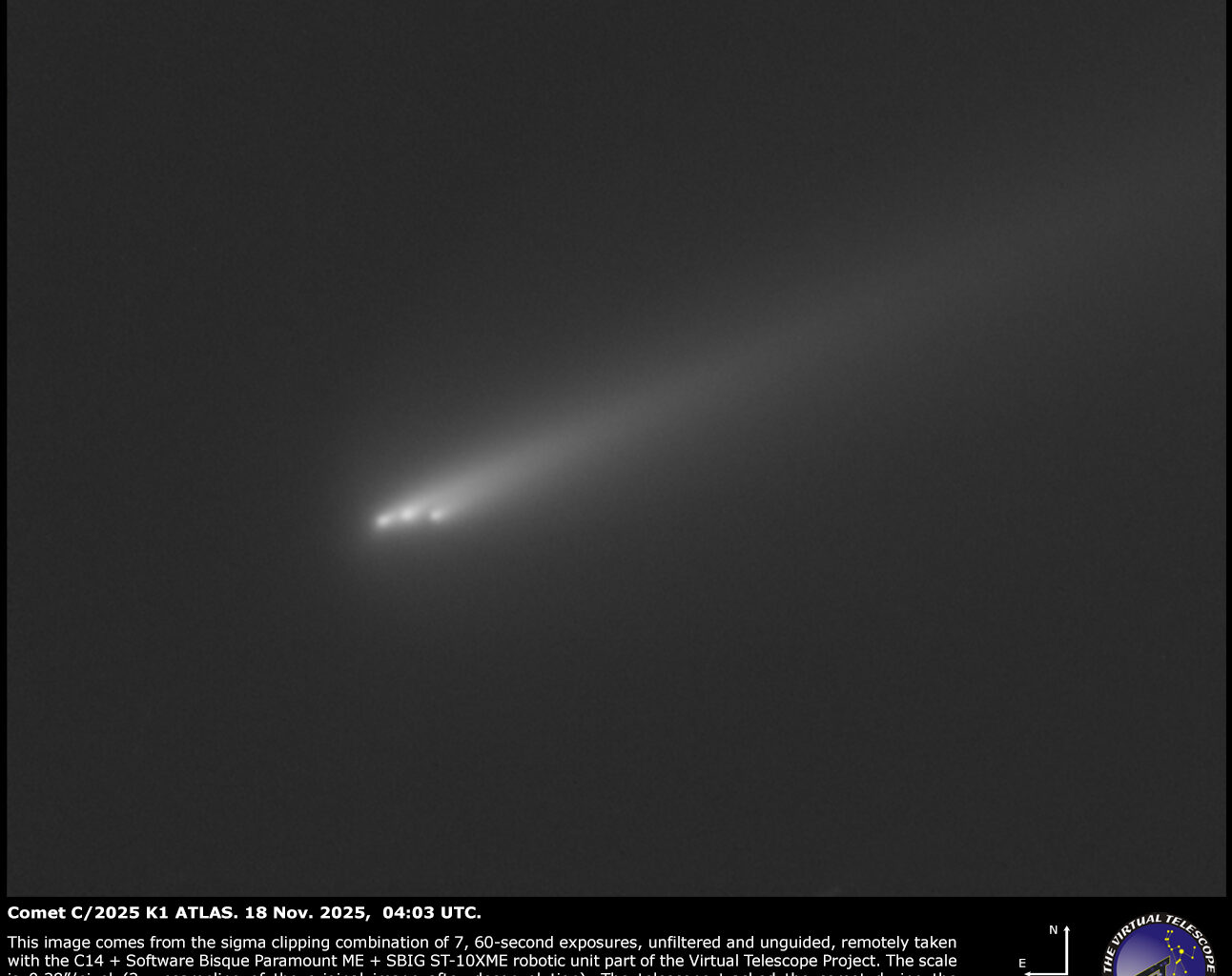 Comet C/2025 K1 ATLAS: several small nuclei are visible. 18 Nov. 2025.