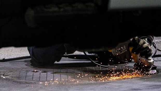 Loose manhole covers were repaired ahead of the F1 Grand Prix of Las Vegas.