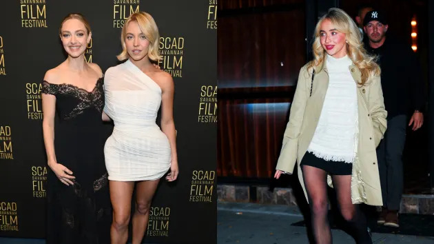 Amanda Seyfried and Sydney Sweeney attend the 28th SCAD Savannah Film Festival on Oct. 27, 2025, in Savannah, Georgia. Sabrina Carpenter seen in SoHo on Nov. 7, 2025, in New York City. (Paras Griffin/Getty Images, Aeon/GC Images via Getty Images)