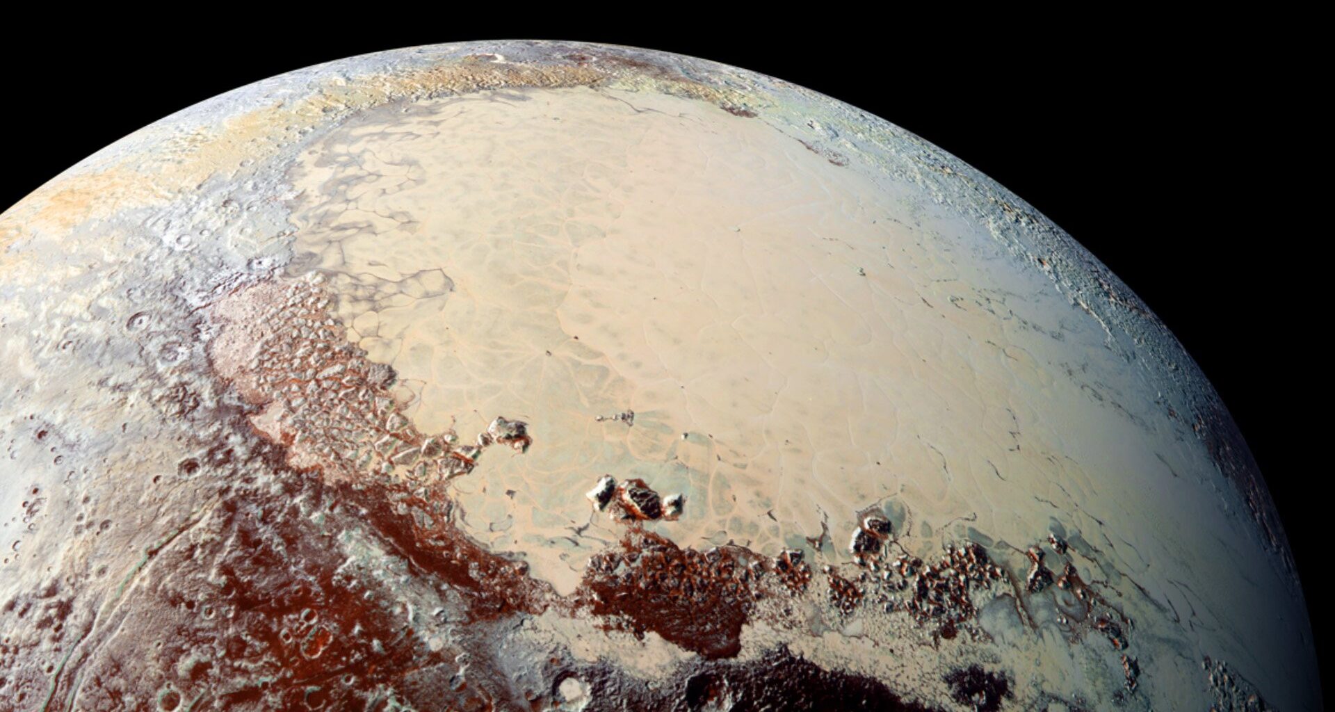 NASA's New Horizons probe sent back a view of a Texas-sized ice sheet known as Sputnik Planitia. (Credit: NASA GSFC / SwRI / JHUAPL)