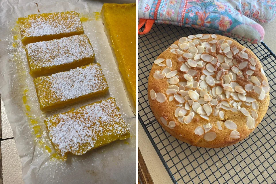 Left: A lemon slice. Right: A lemon almond cake