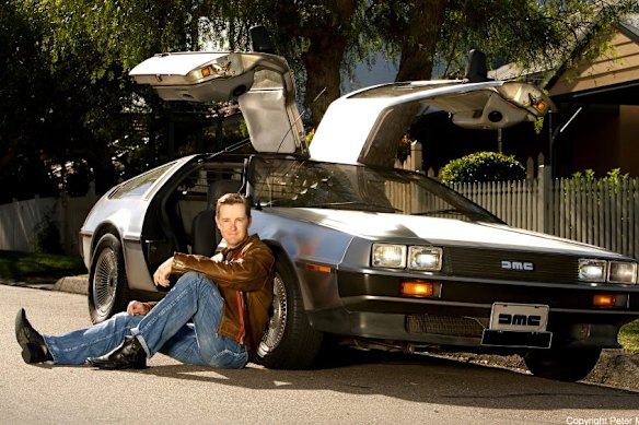 Author Matthew Reilly with his beloved DeLorean car. 