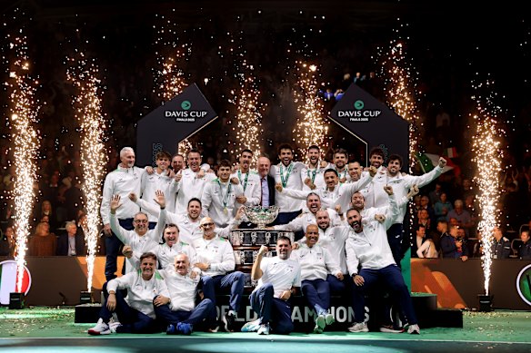 Italy celebrate victory in the Davis Cup final last weekend.