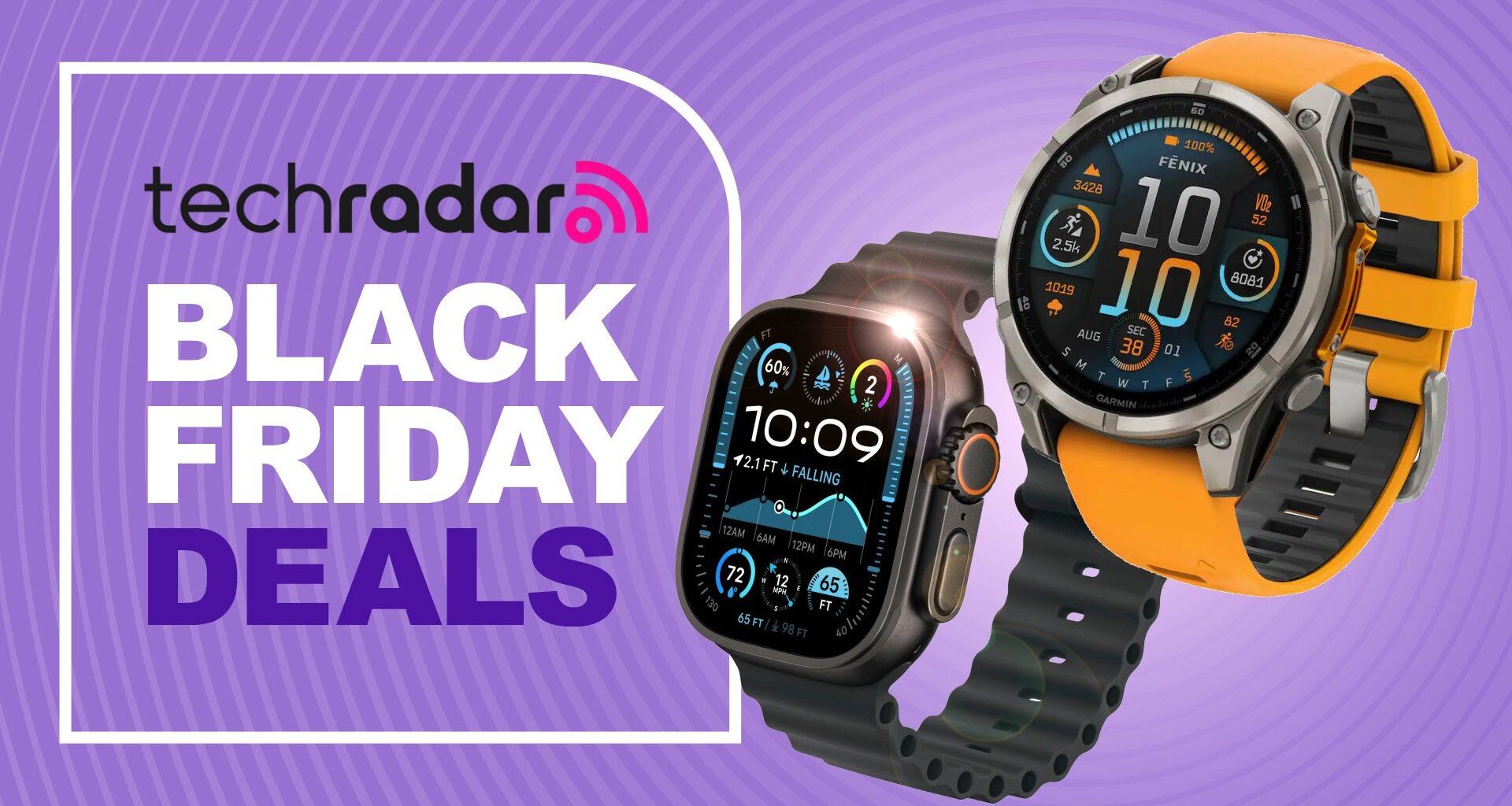 Apple Watch Ultra 3 and Garmin Fenix 8 on TechRadar deals banner
