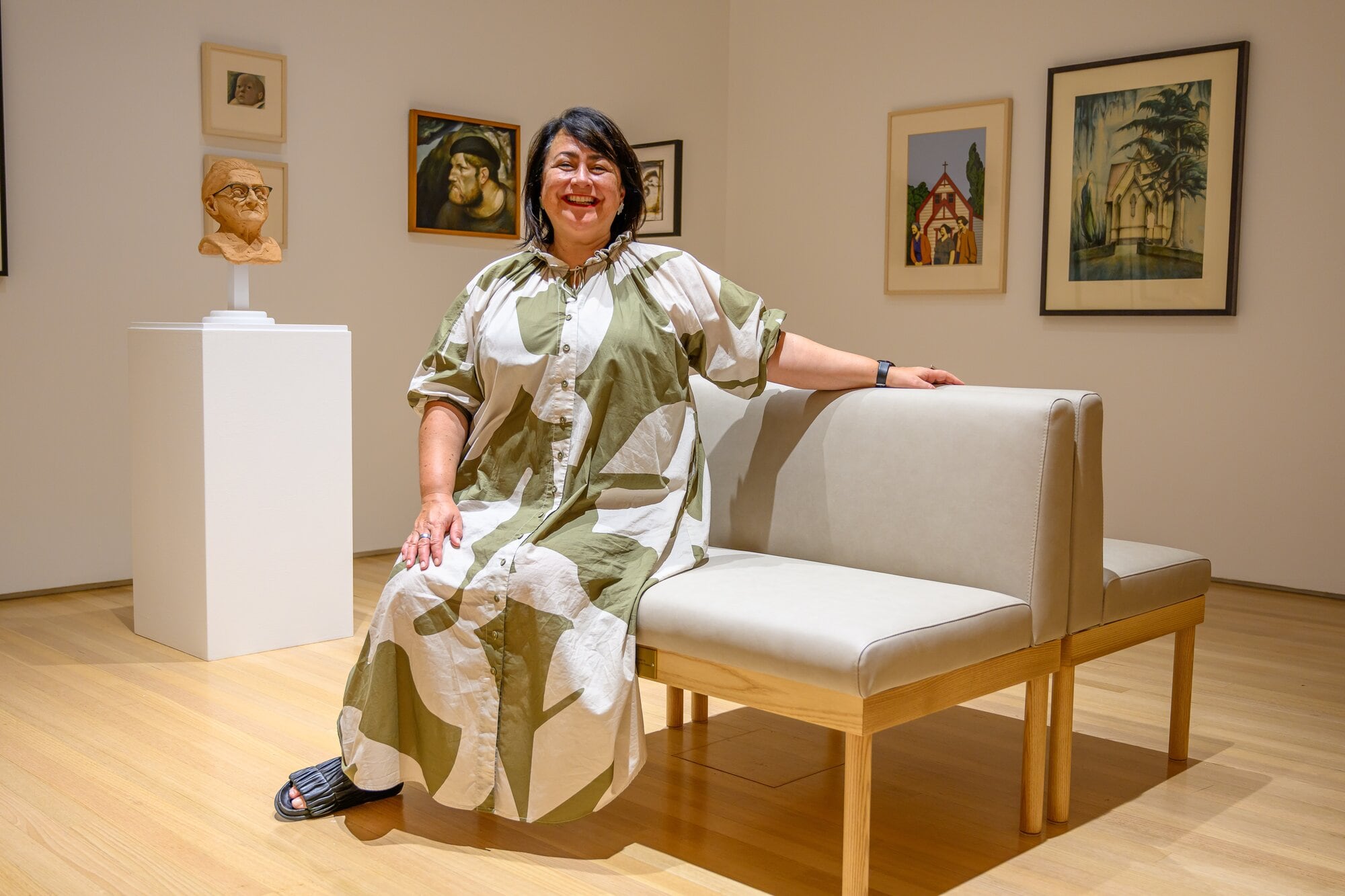  Toi Tauranga Art Gallery director Sonya Korohina in the Glausiuss Gallery, where the ‘Old Friends’ exhibition is on show.  Photo / David Hall.