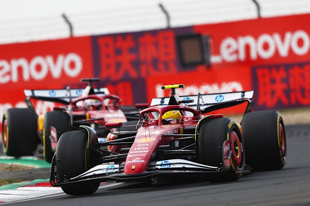 Lewis Hamilton of Great Britain driving the (44) Scuderia Ferrari SF-25 leads Charles Leclerc of Monaco driving the (16) Scuderia Ferrari SF-25 on track during the F1 Grand Prix of China at Shanghai International Circuit on March 23, 2025 in Shanghai, China. (Photo by Andy Hone/LAT Images)