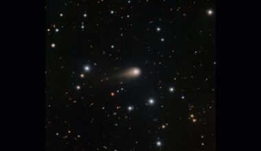A streak of white shows interstellar comet 3I/ATLAS in the center of a starry night sky