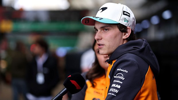 Oscar Piastri talks to the media during previews ahead of the F1 Grand Prix of Brazil.