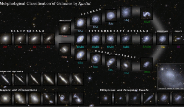 A diagram showing a "galactic tuning fork" demonstarting the evolution of galaxies as observed by Euclid