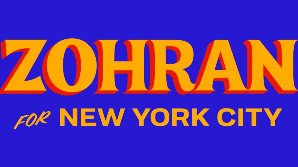 Stylised lettering reading "Zohran New York City"